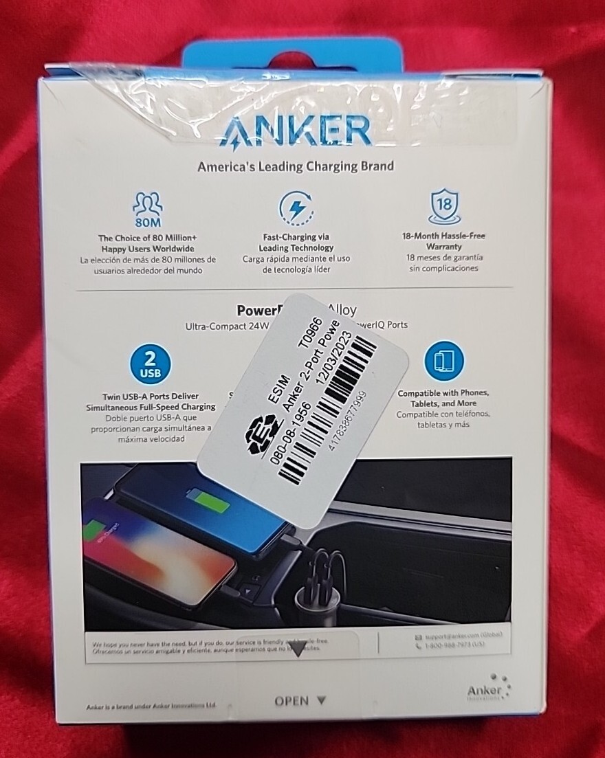 Anker 76625608 PowerDrive 2 Alloy Car Charger, 24W, With 2 PowerIQ Ports Silver