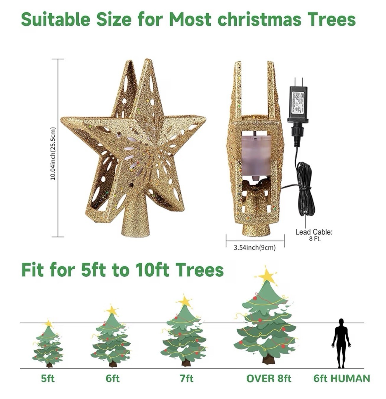 Christmas Star Tree Topper with Built-in Led Snowflake Projector Lights Hollowed