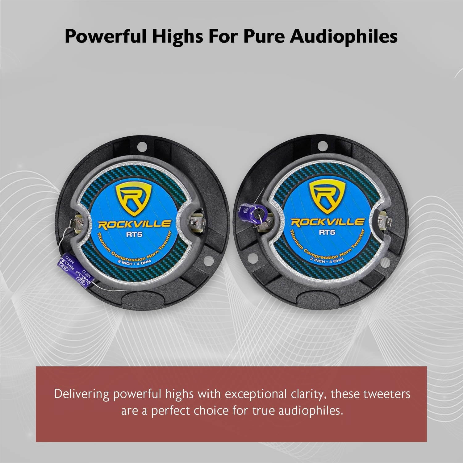 RT5 Aluminum Tweeter Pair, 2.8″, 120W, 4 Ohms, Titanium Diaphragm, Kapton Voice