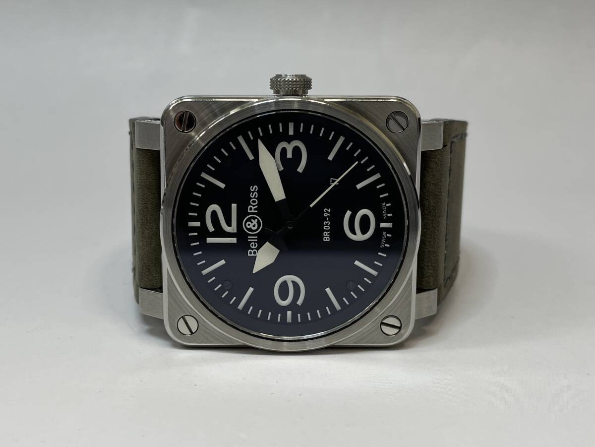 Bell & Ross BR03-92 Automatic Black Dial Date 42mm Steel Leather Strap Watch