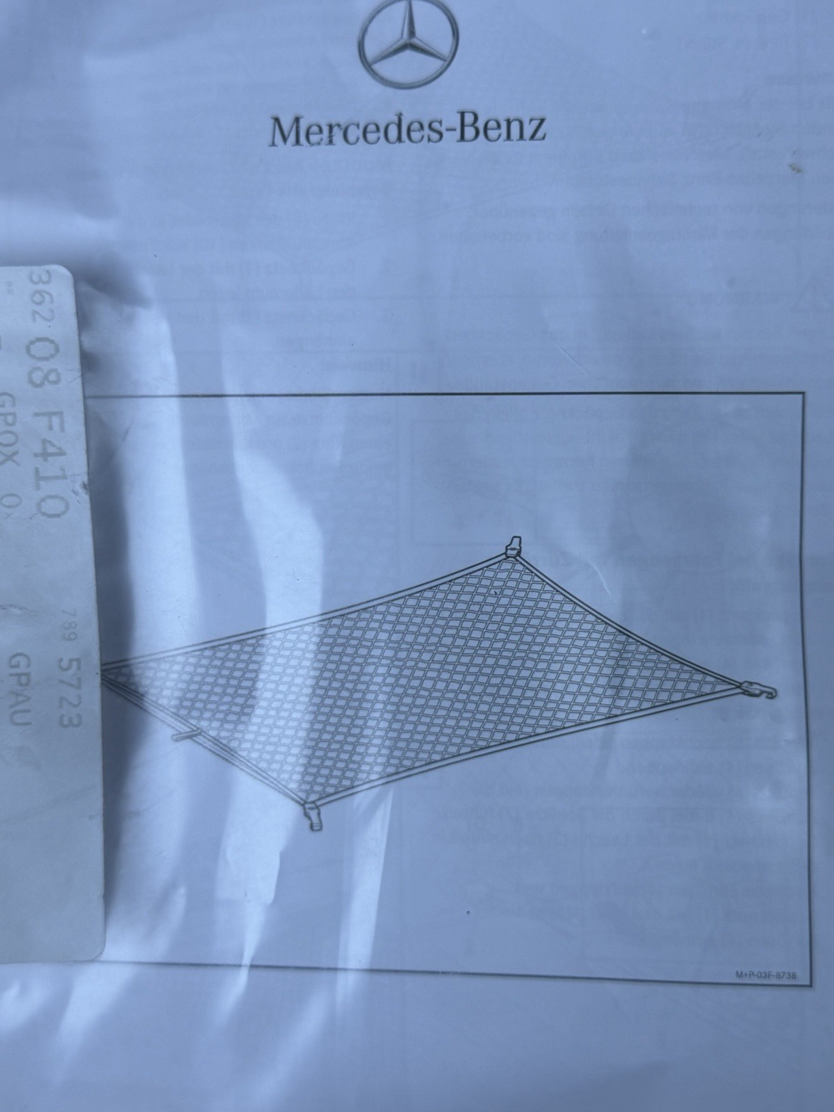 Mercedes – Benz Genuine Product E350 or C Clas LUGGAGE CARGO NET A 213 860 29 01