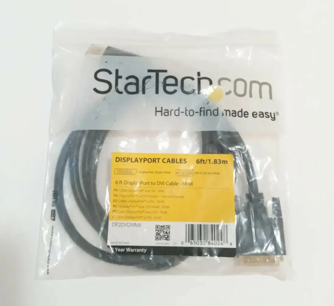 StarTech DisplayPort to DVI Cables 6ft /1.83m M/M NEW sealed bag