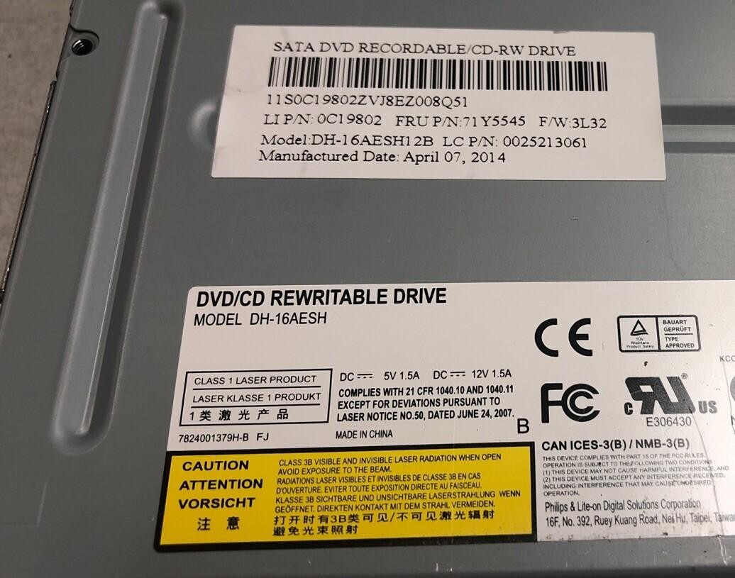 LOT OF 2 PHILIPS LITE-ON DH-16AESH12B DVD/CD Rewritable Drive 0C19802 71Y5545