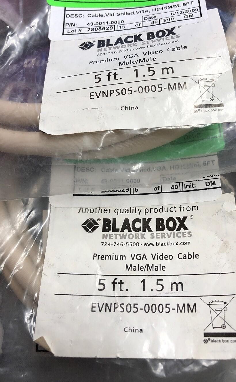 NEW LOT OF 2 BLACK BOX VGA VIDEO CABLE MALE/MALE 5-ft.1.5-m EVNPS05-0005-MM