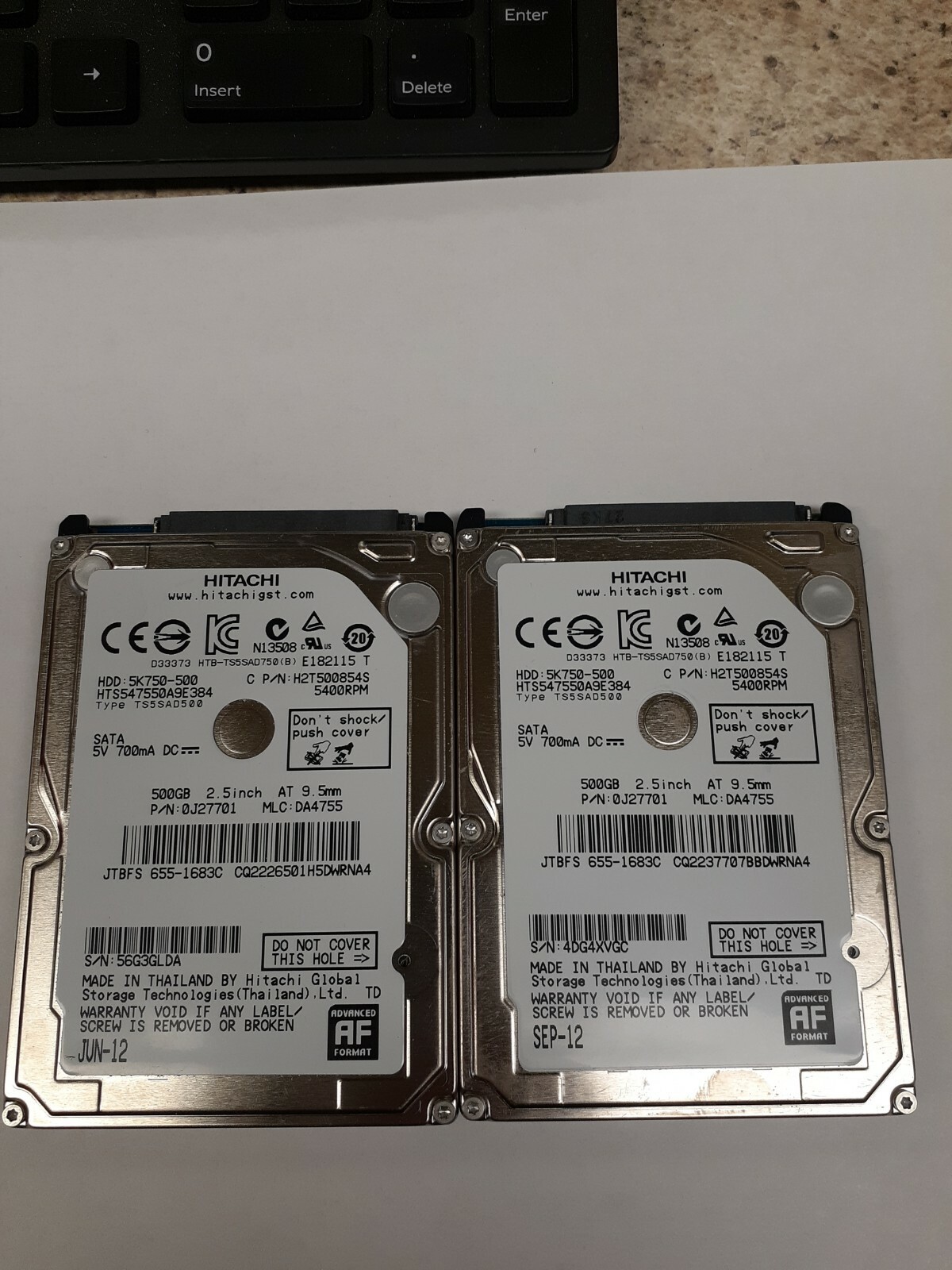 (2) Hitachi 5K750-500 – 500GB 2.5″ SATA Laptop Hard Drive HDD 0J27701 DOD WIPED