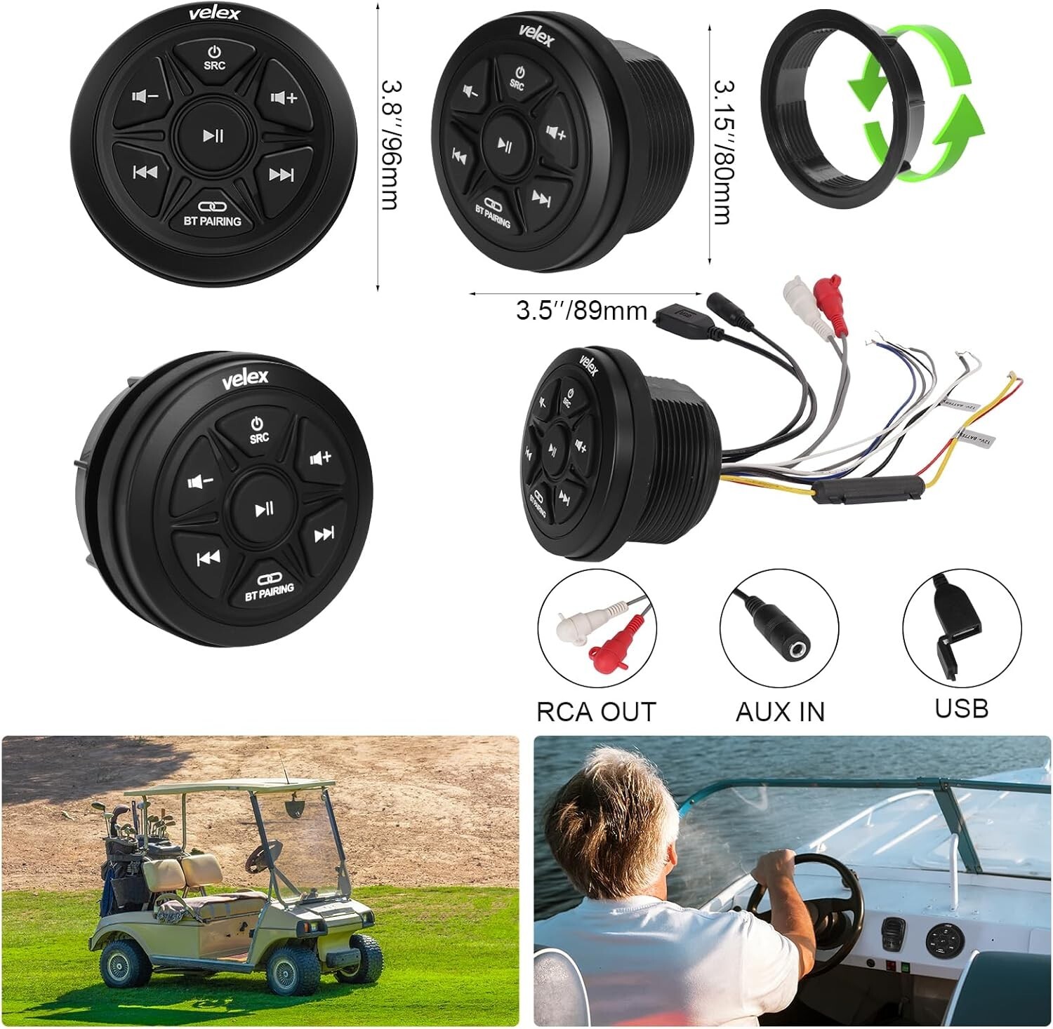 Velex Waterproof Bluetooth Marine Audio Receiver Wireless 2 Channel