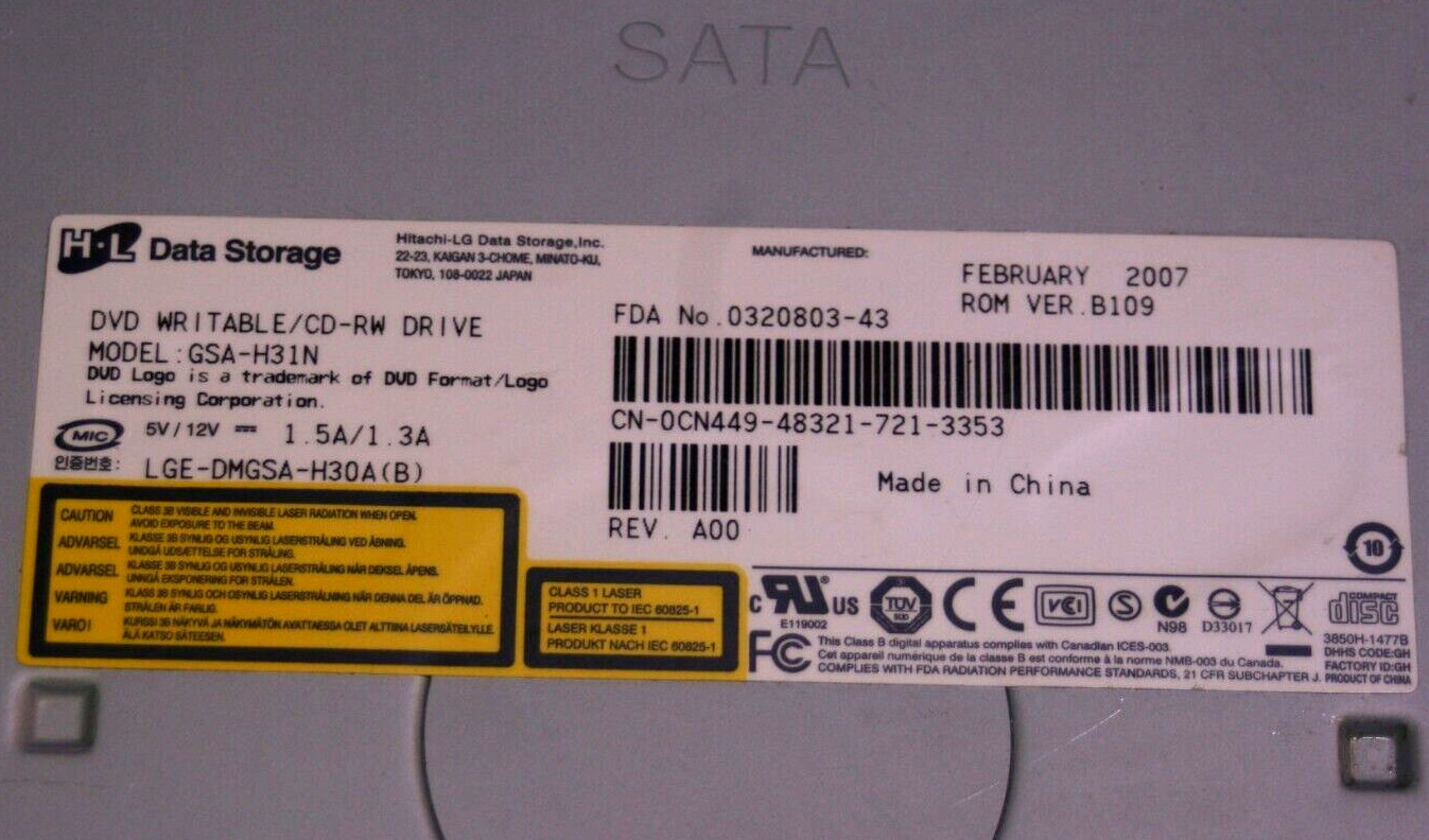 HL DATA STORAGE Hitachi LG GSA-H31N REV A00 DVD WRITABLE CD-RW DRIVE 0CN449