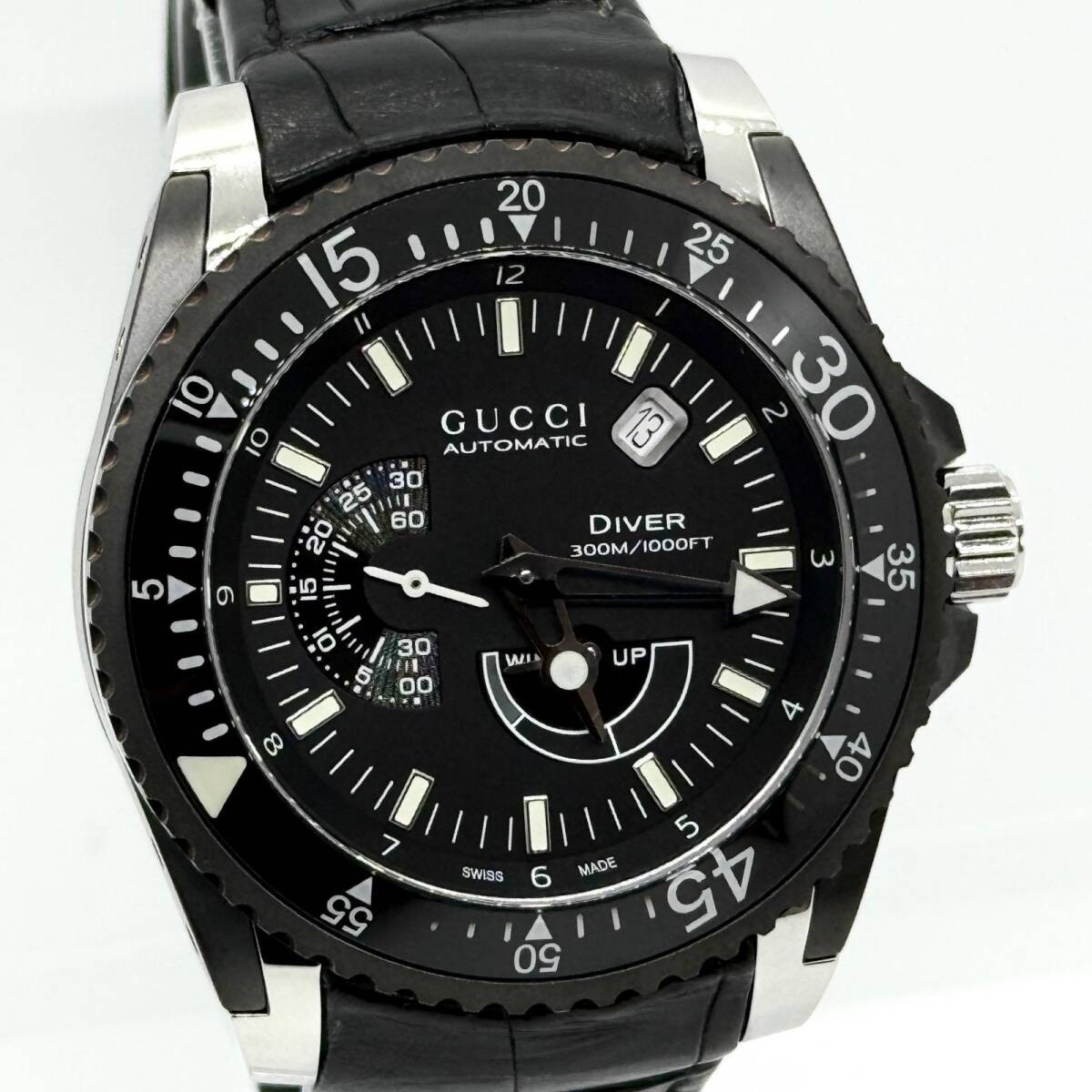 GUCCI Watch 136.2 DIVER 300M/1000FT YA136201 Black Automatic Leather Men Working