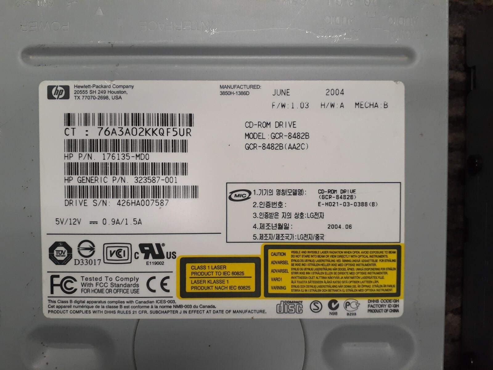 (2) HP CD-ROM DRIVE MODEL GCR-8482B 176135-MD0 323587-001 48X