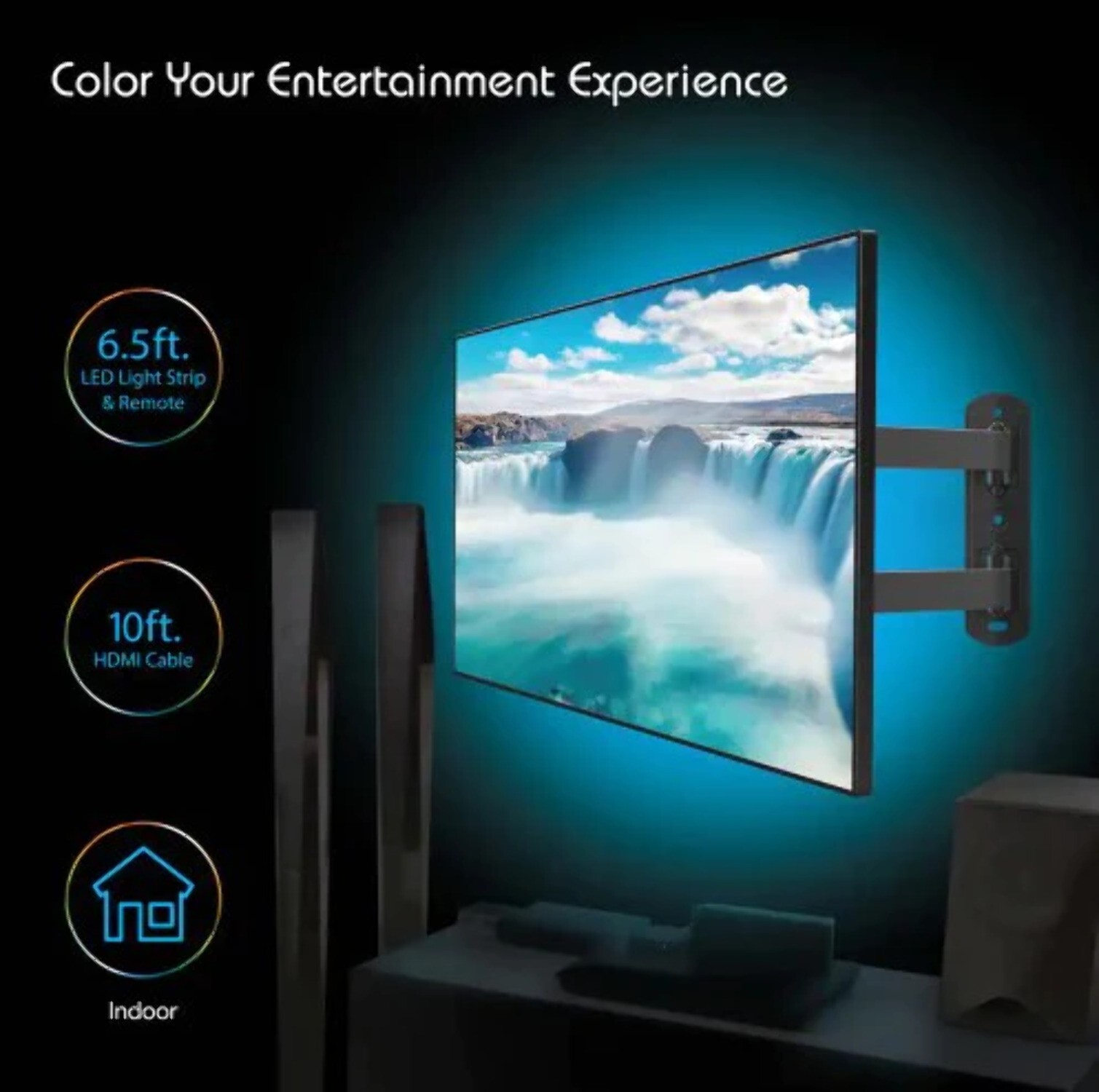 Aura LED Color Home TV Mount LED Light Strip HDMI Cable 8307HD Screens 32″ – 55″