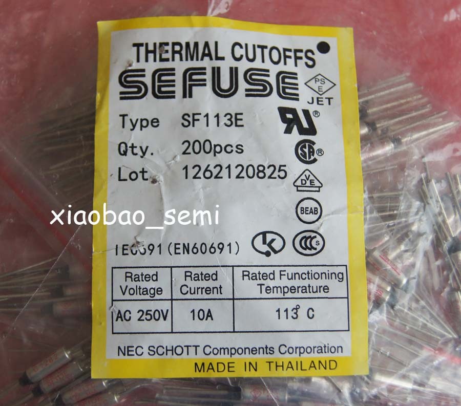 100PCS SF113E SEFUSE Cutoffs NEC Thermal Fuse 113°C 113 Degree 10A 250V
