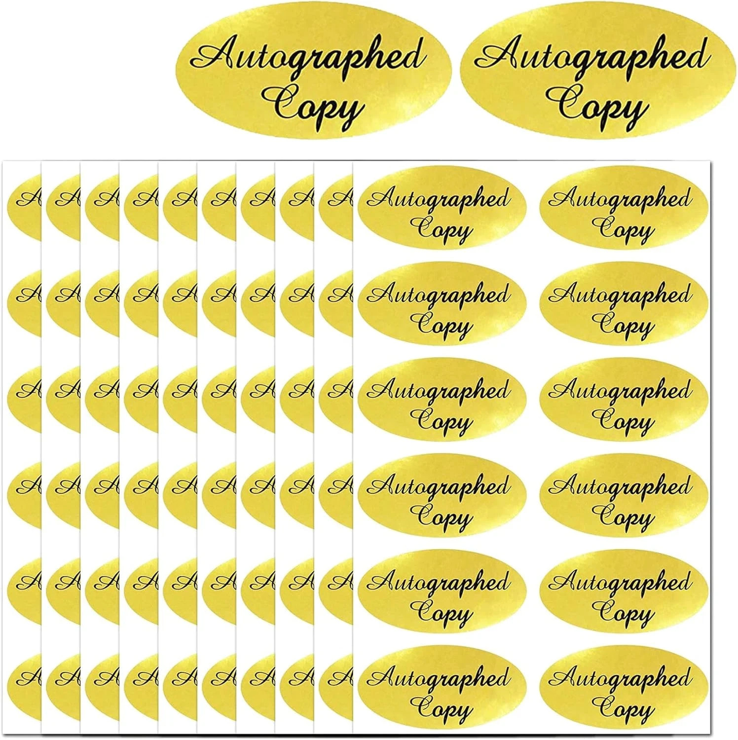 1008 PCS ‘Autographed Copy’ Stickers-1 X 2Inch Oval Gold Foil Labels Gold Foil A