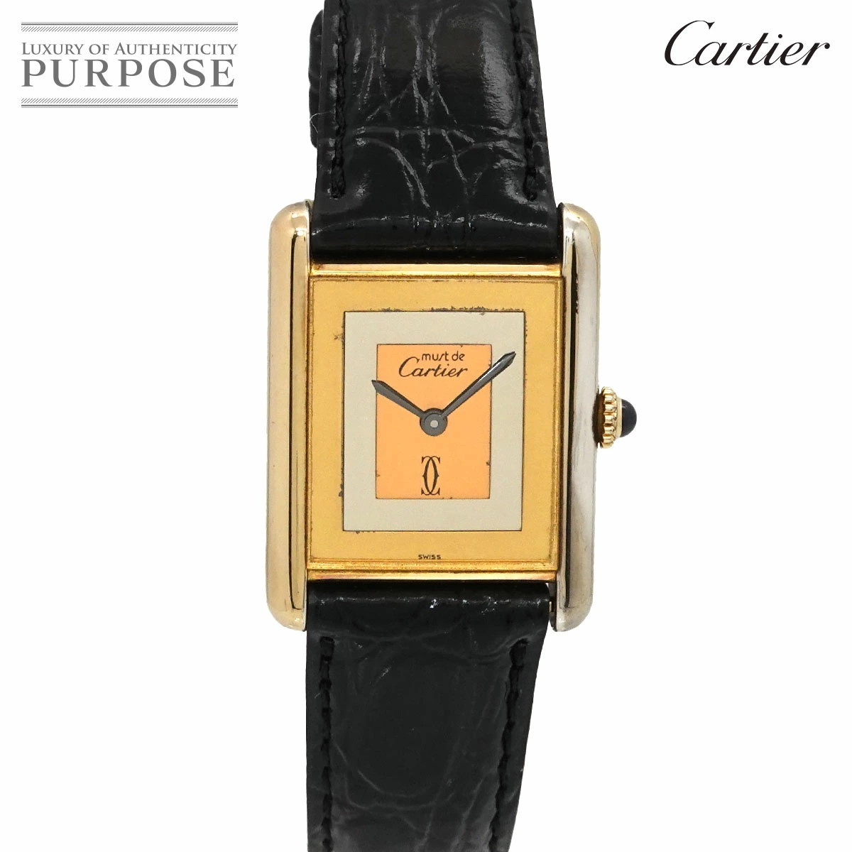 Cartier Must Tank Vermeil Trinity Ladies Watch SV925 Manual Winding Square Dial