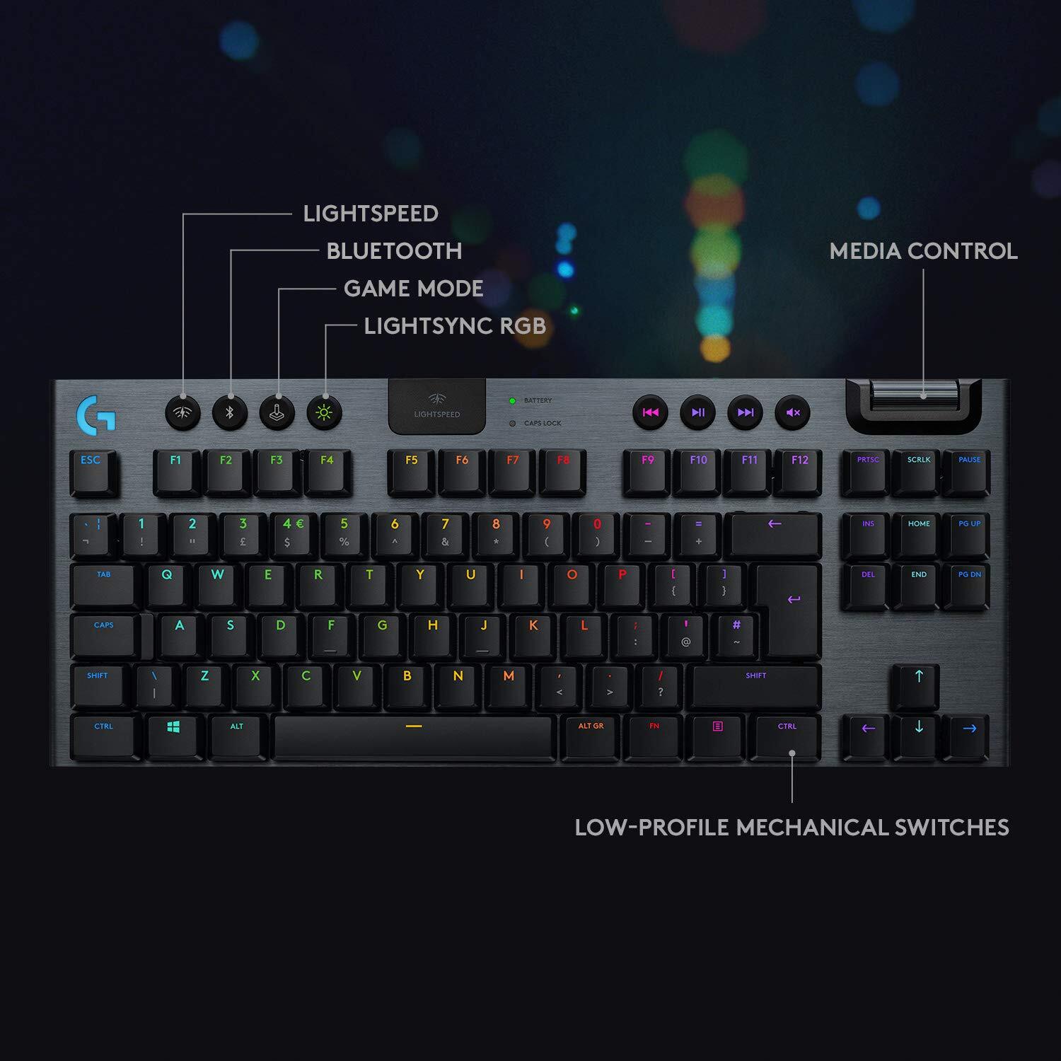 Logitech G915 TKL Tenkeyless Lightspeed Wireless RGB Mechanical Gaming Keyboard,