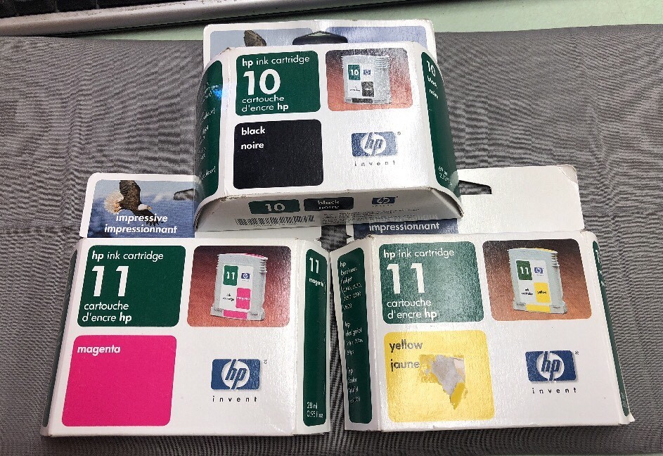(3) EXPIRED SEALED Genuine HP INK BLACK YELLOW MAGENTA – C4844A C4838AN C4837AN