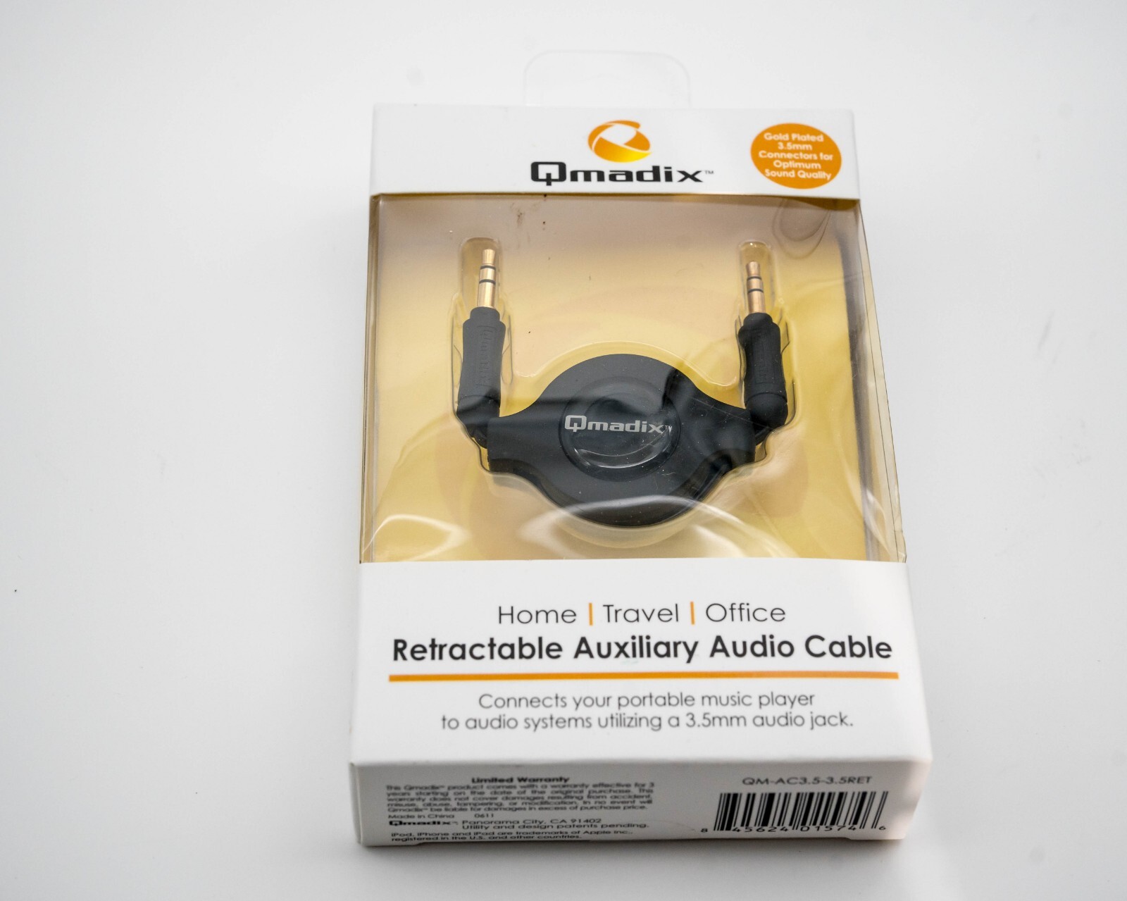 New Qmadix Retractable Auxiliary Audio Cable 3.5mm – Black