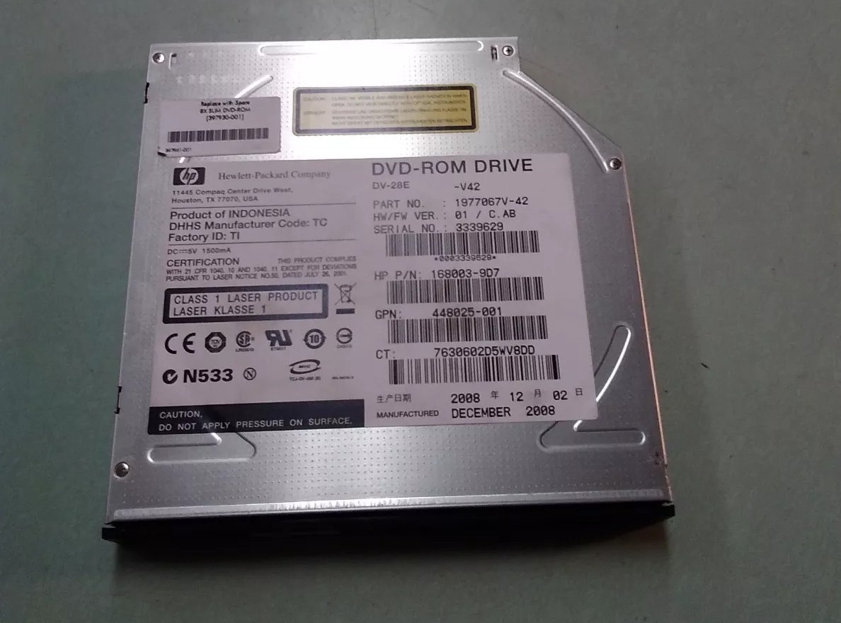 HP DV-28E -V42 1977067V-42 397930-001 168003-9D7 SLIM DVD ROM DRIVE