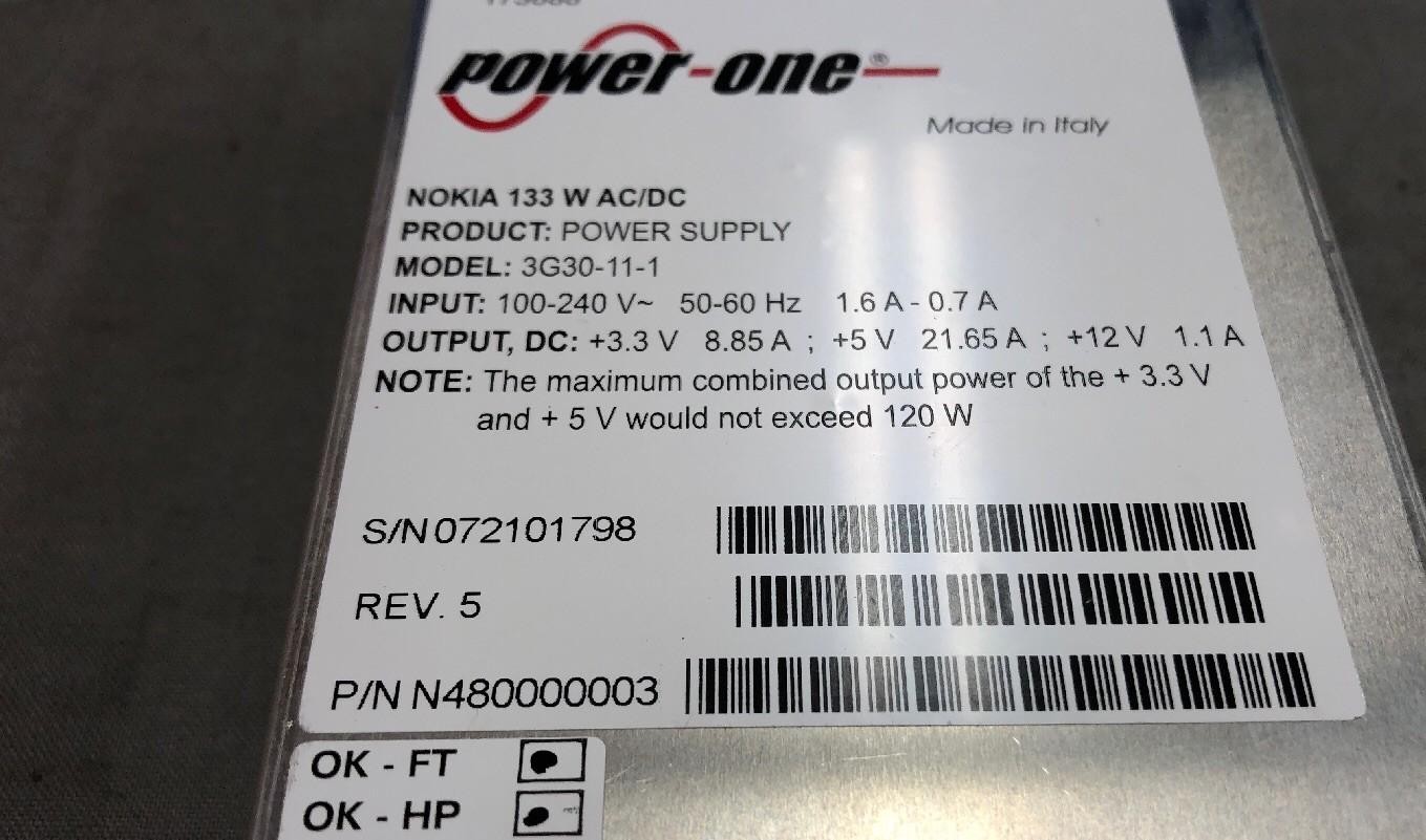 Power One NOKIA 133W AC/DC 3G30-11-1 N480000003 Power Supply