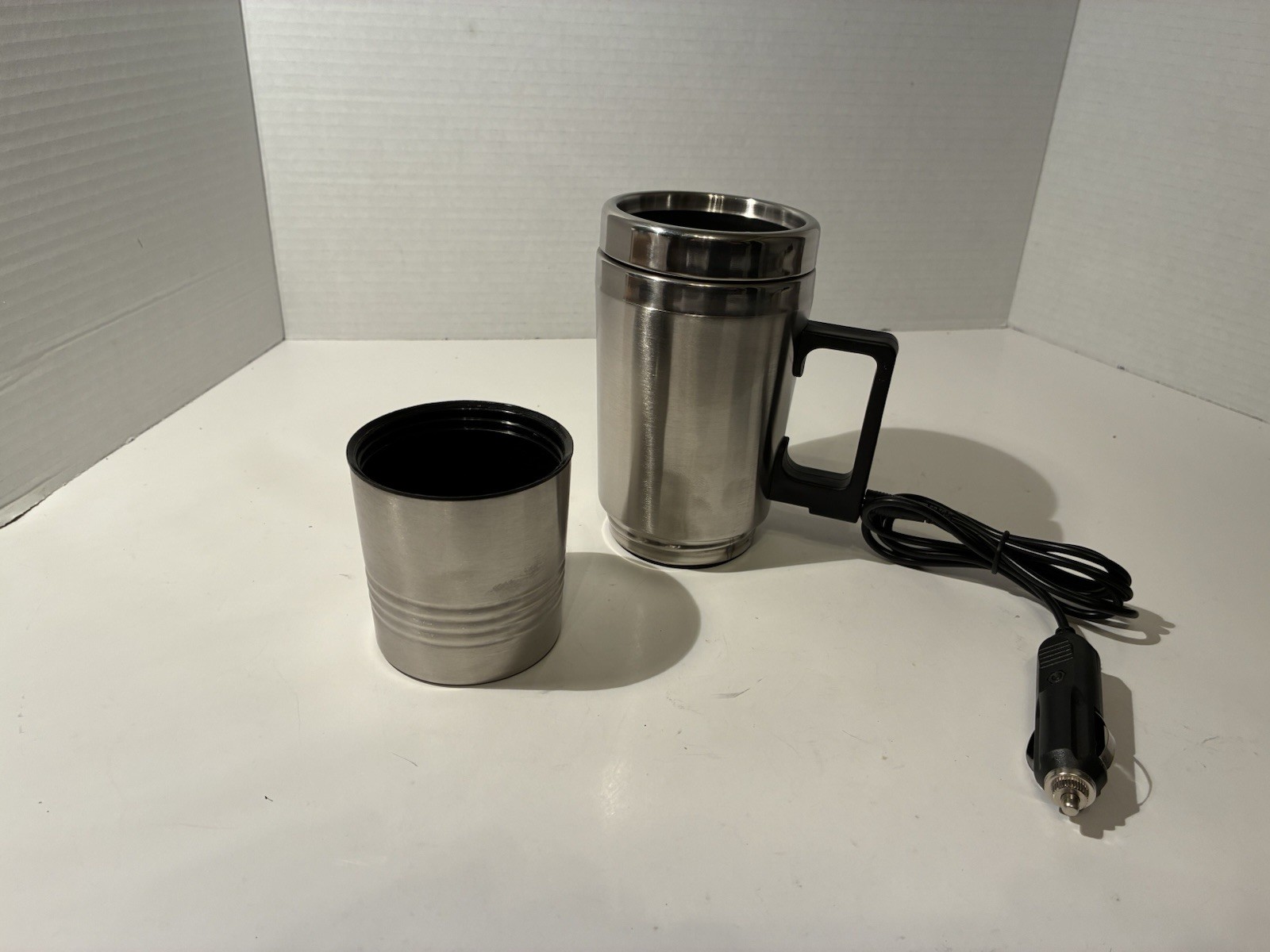 Portable Electric Car Heated Coffee Mug. 12v Cord. Stainless Steel.Removable Cup