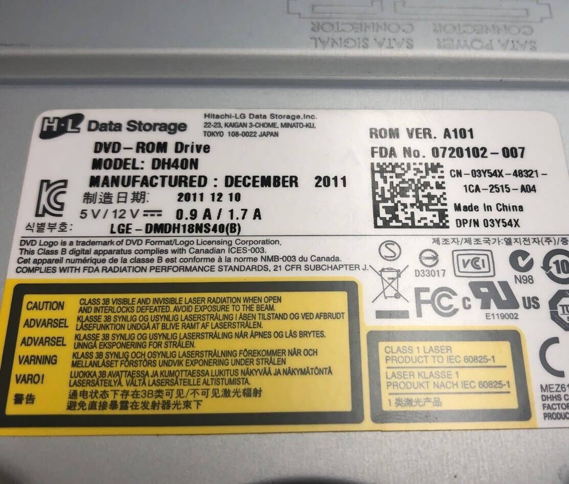 HITACHI LG DH40N VER A101 DVD ROM SATA Optical Drive Dell 03Y54X