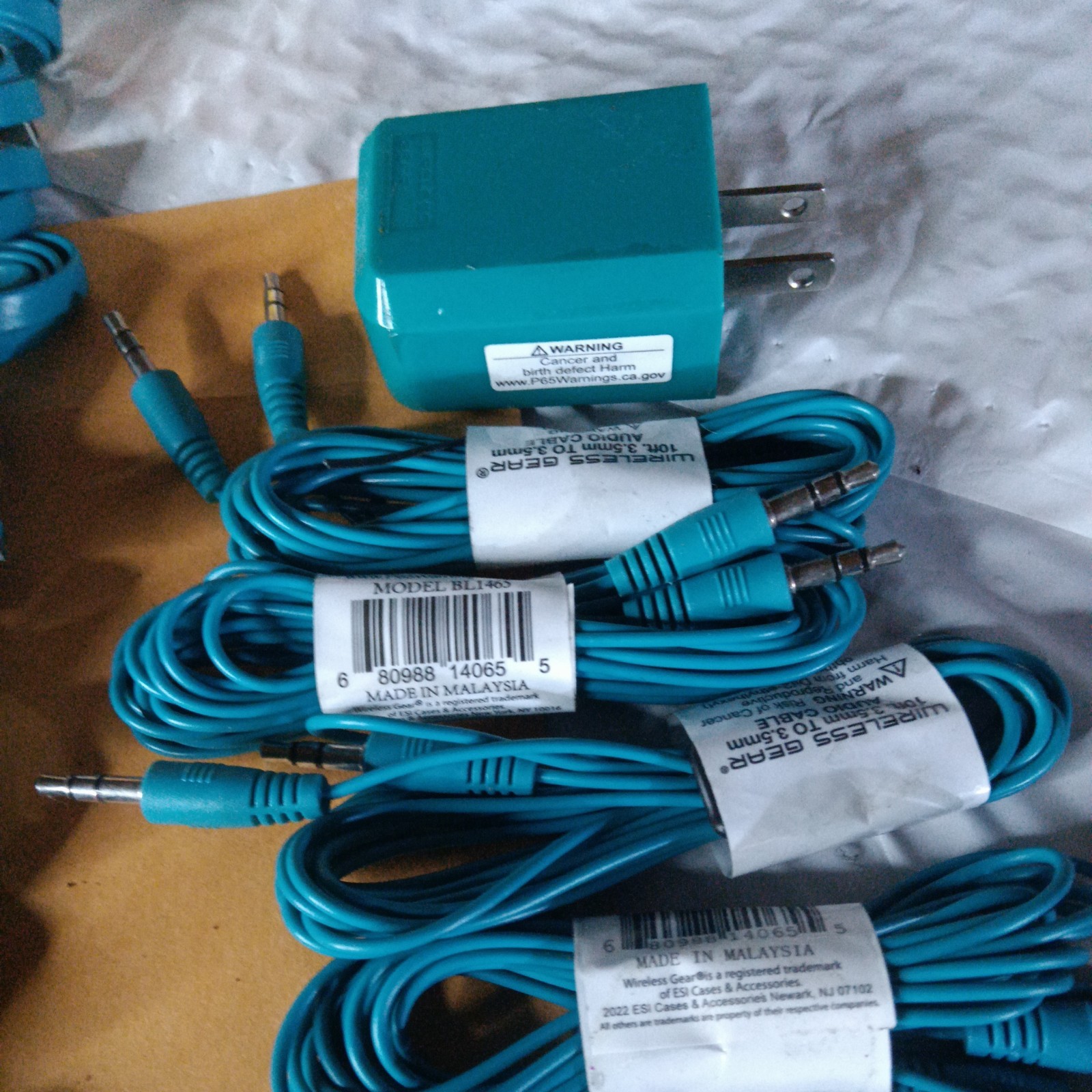 HUGE 48pc. TEAL ELECTRONICS LOT.Car Chargers, Micro USB, AUX cable.RESELLER GOLD