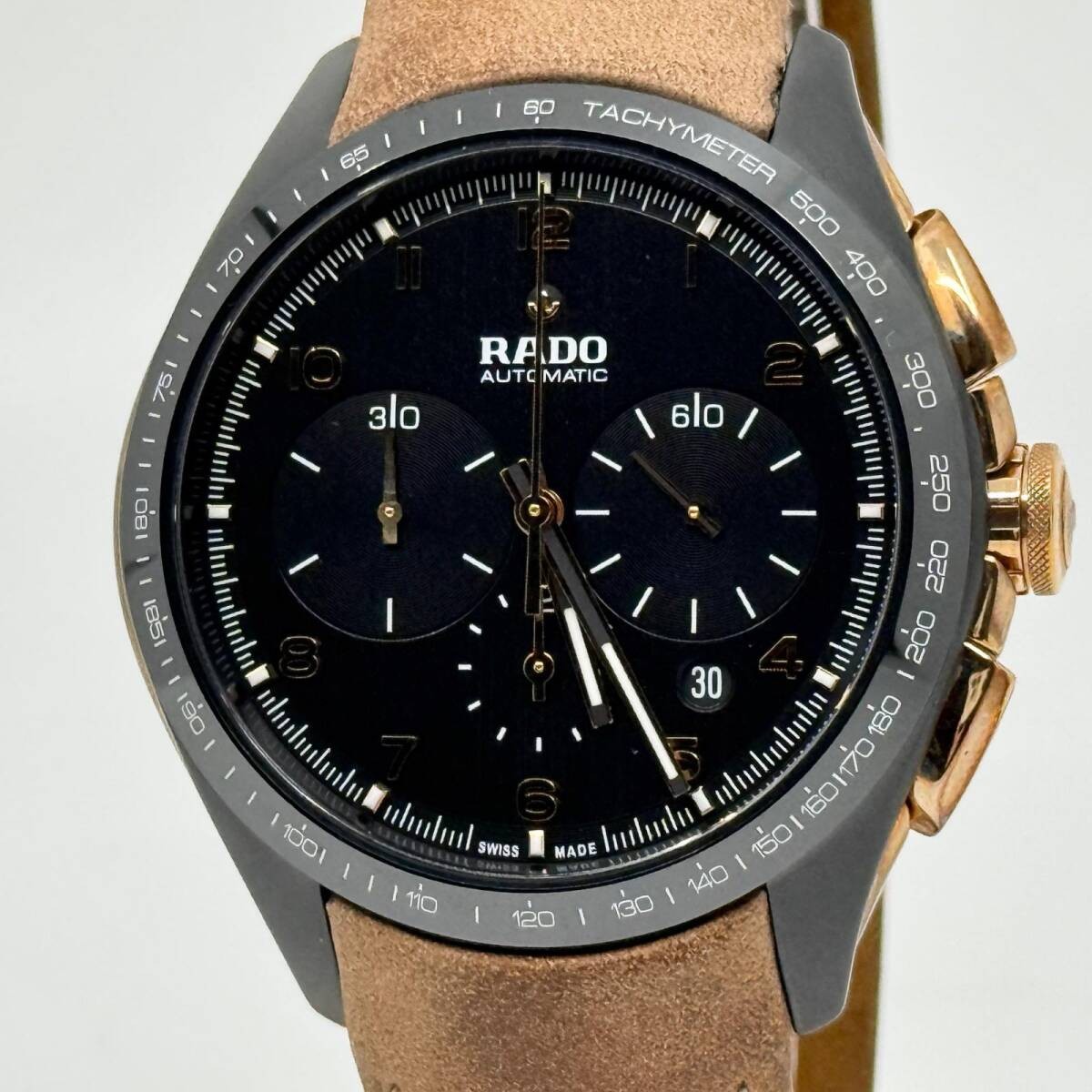 RADO Watch HyperChrome 650.0168.3.001 AT Black Dial Suede Brown Leather Men’s