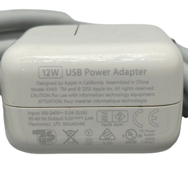 Apple A1401 12W US Wall Power Adapter With 2.5A 125v 3 Prong Extension Wall Plug