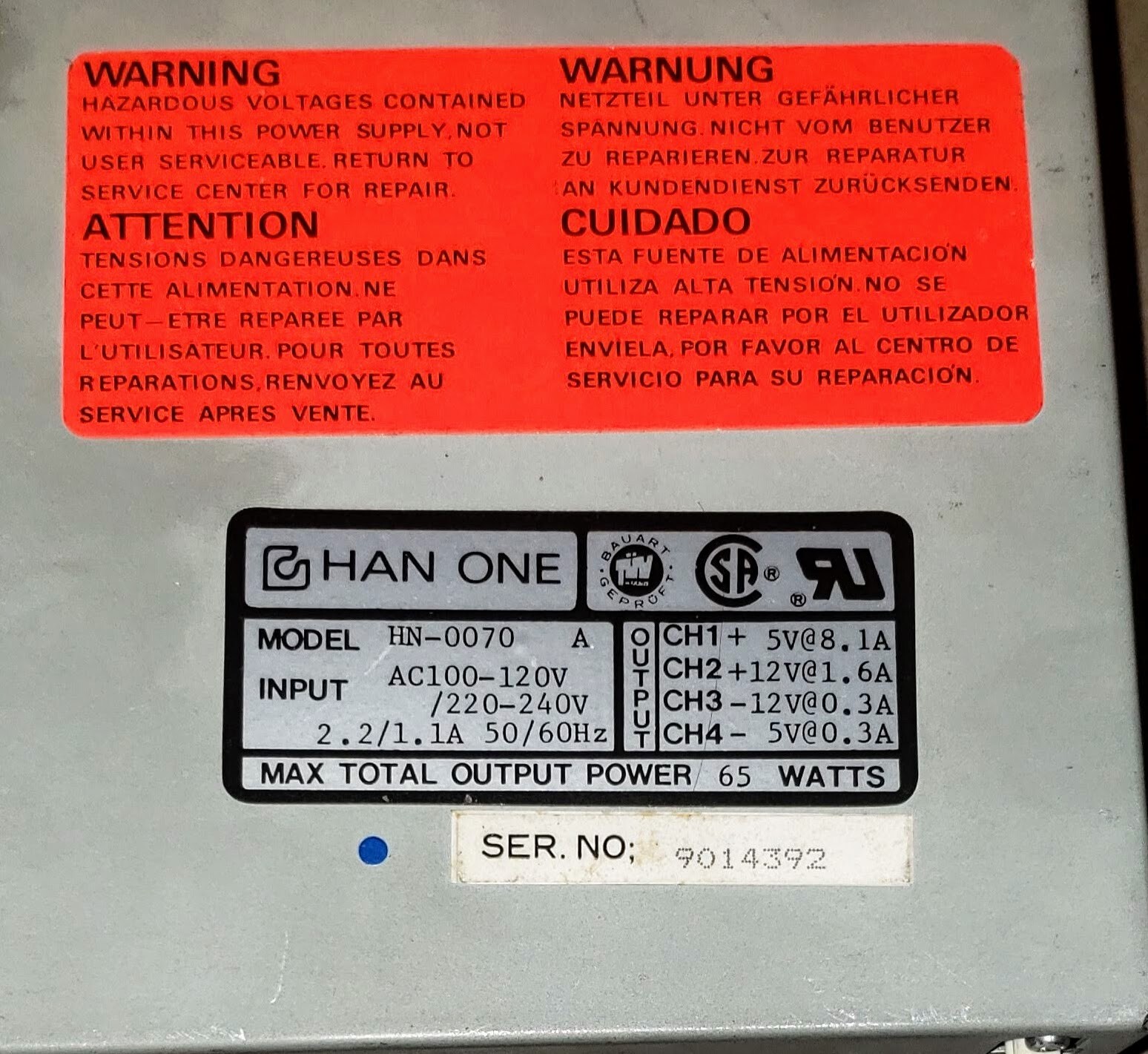 HAN ONE HN-0070 A 65W Power Supply