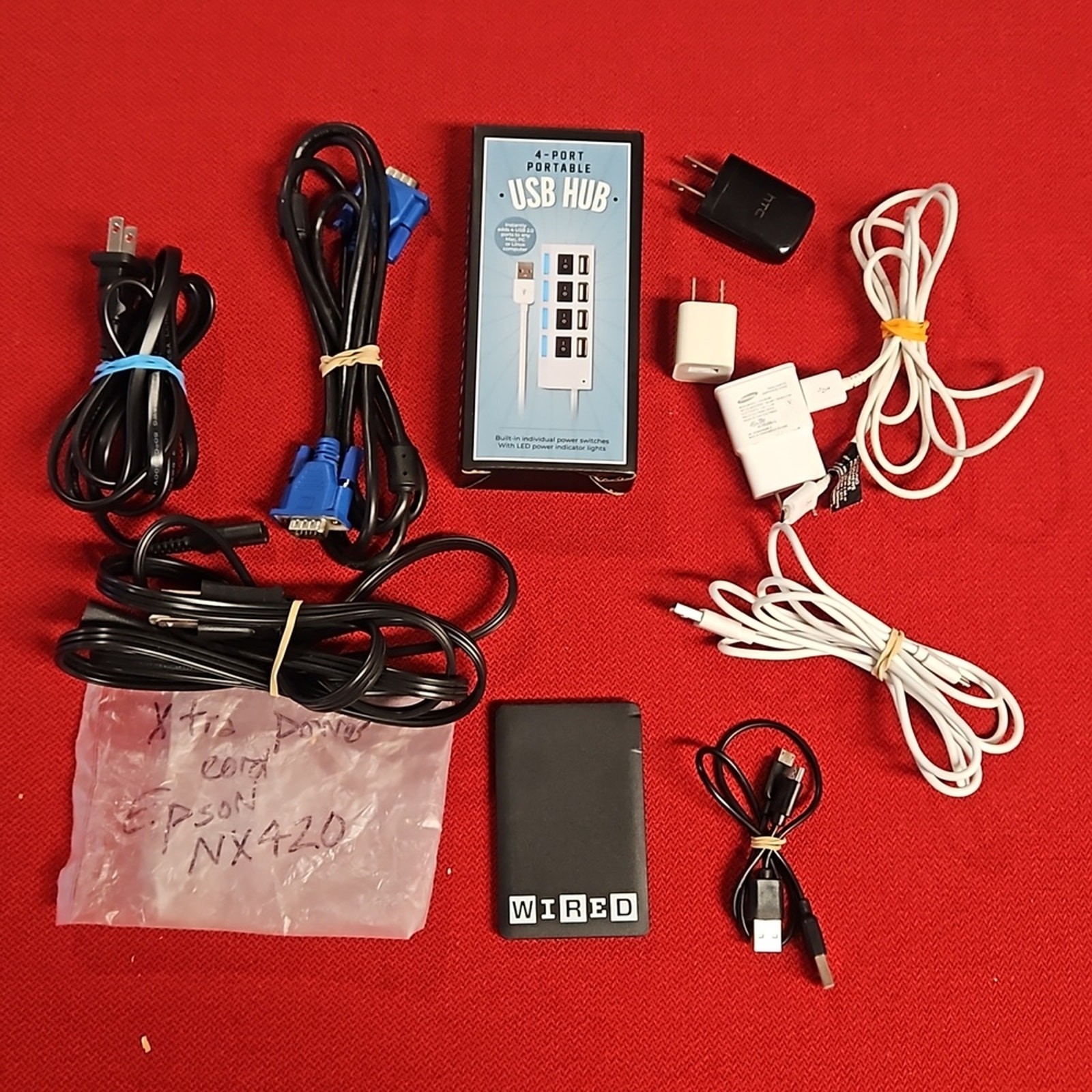 Cords USB charger Samsung Android cords a 4 port USB Hub NIB PC tower cord