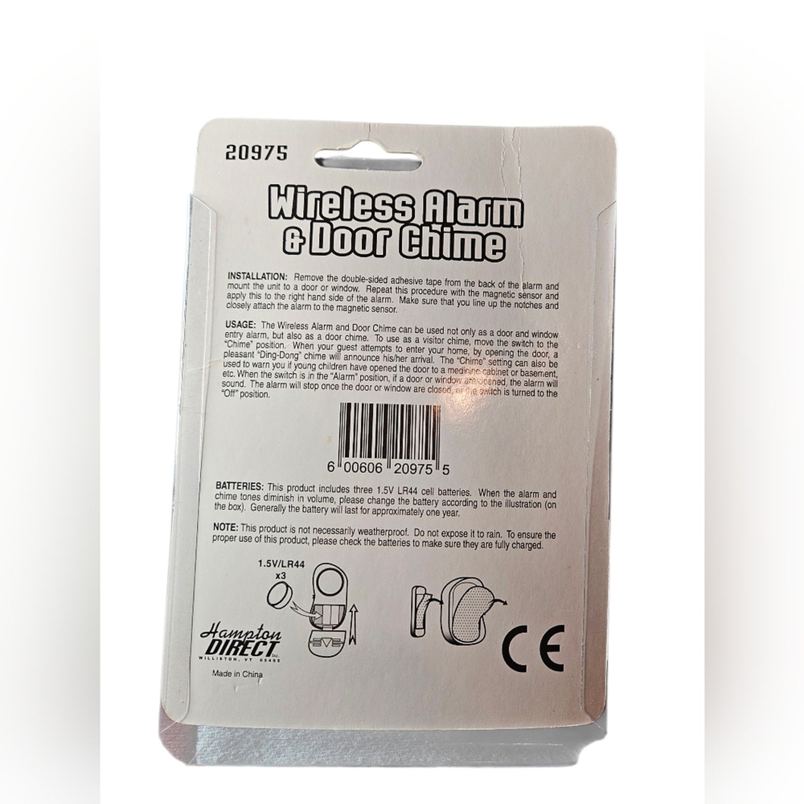 NWOT – Wireless Alarm & Chime, White, By Hampton Direct
