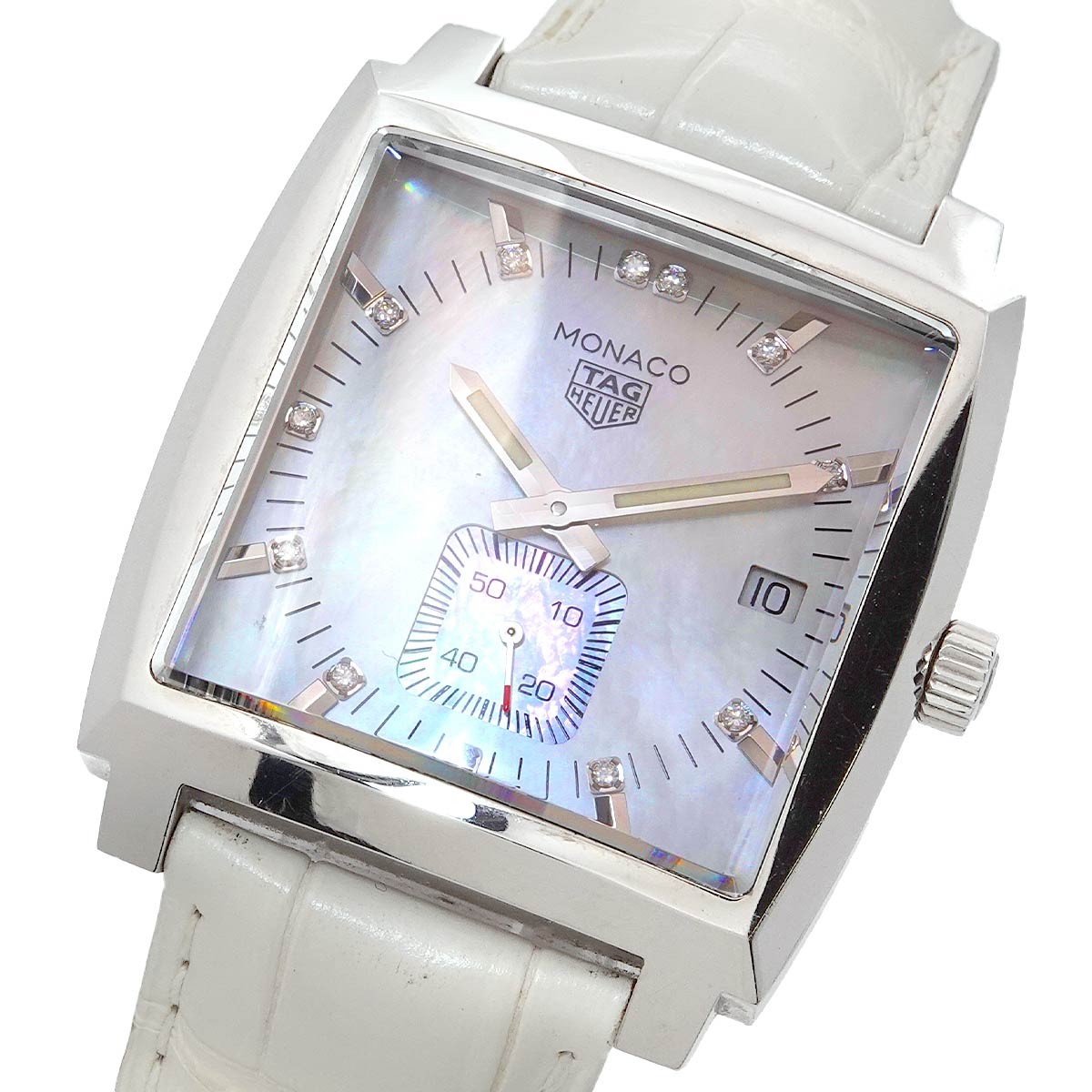 TAG Heuer Monaco WAW131B Boys’ Watch 12P Diamond Date White Shell Quartz