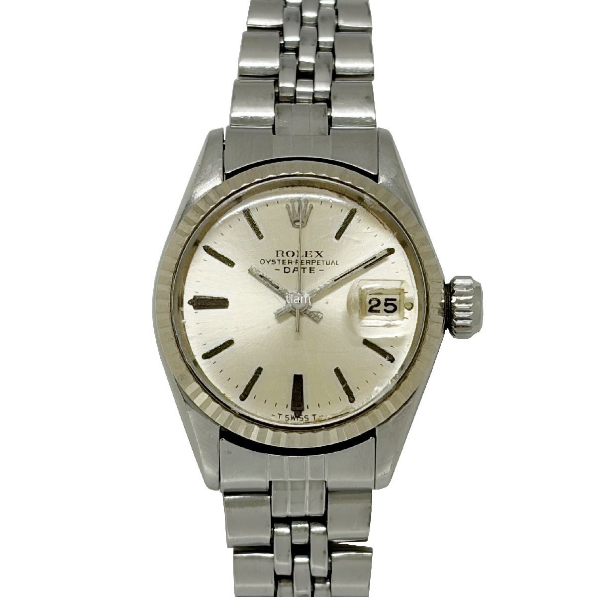 ROLEX 6517/4 Oyster Perpetual Date 1967 Automatic Silver White Gold SS