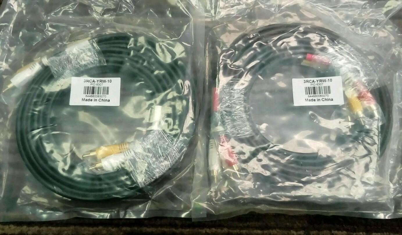 LOT of 2 Monoprice 10ft 3 RCA Composite AV Audio Video Cable Gold Plated