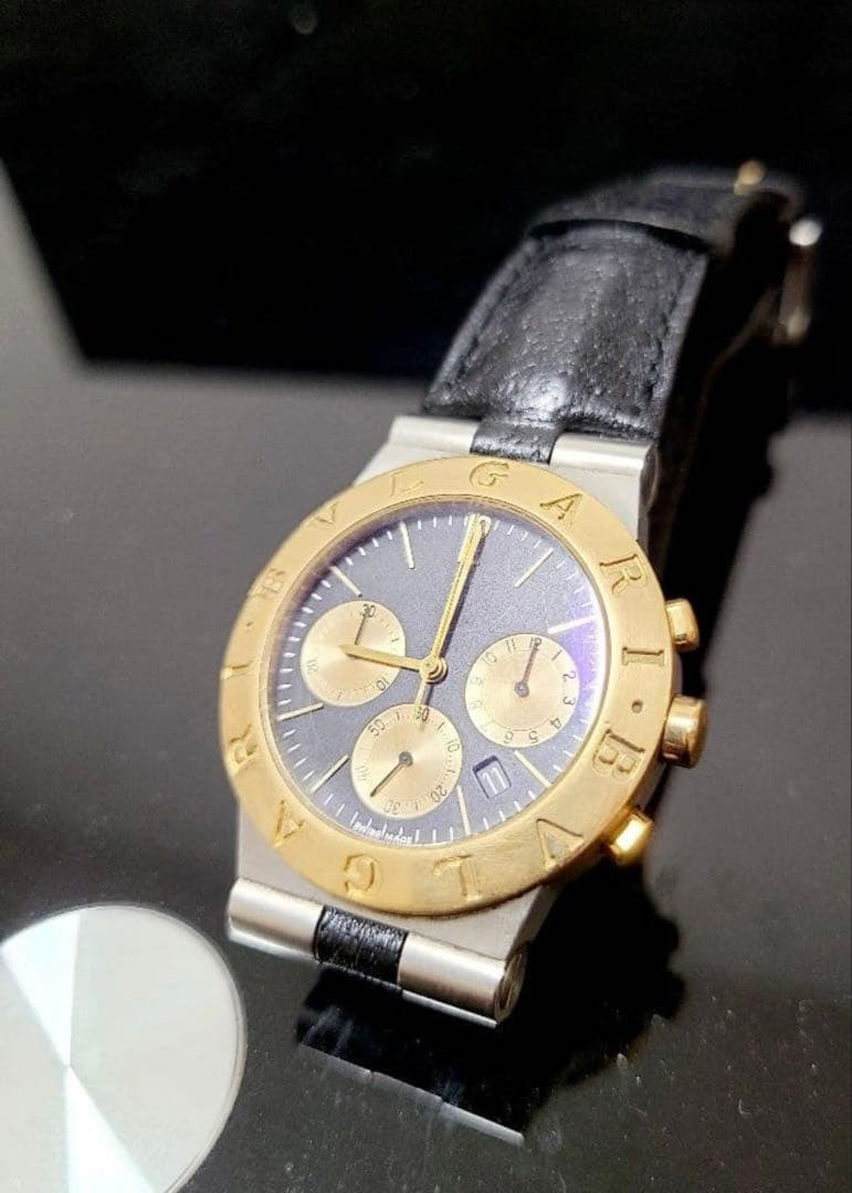 BVLGARI Watch Diagono CH35SG Chronograph Black Dial K18YG Sapphire Crystal