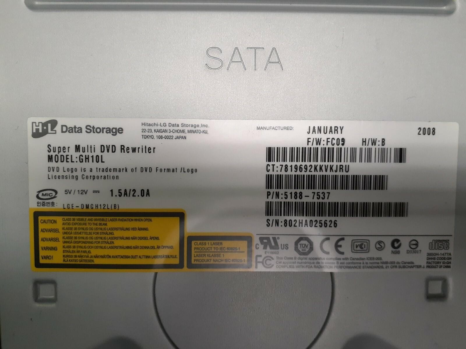 (2) HITACHI LG SUPER MULTI DVD REWRITER GH10L 5188-7537