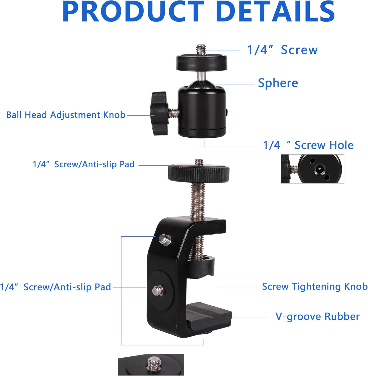 C Clamp Camera Clamp Mount with 1/4 Screw for Photo Studio Video