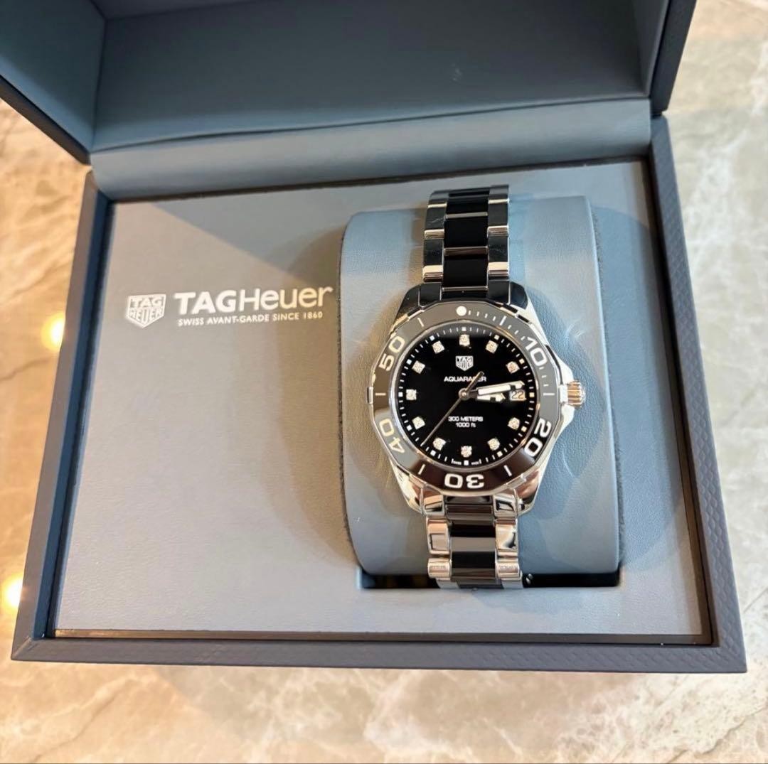 TAG Heuer Aquaracer Quartz Diamond WAY131C.BA0913 Black Round Dial Box Links