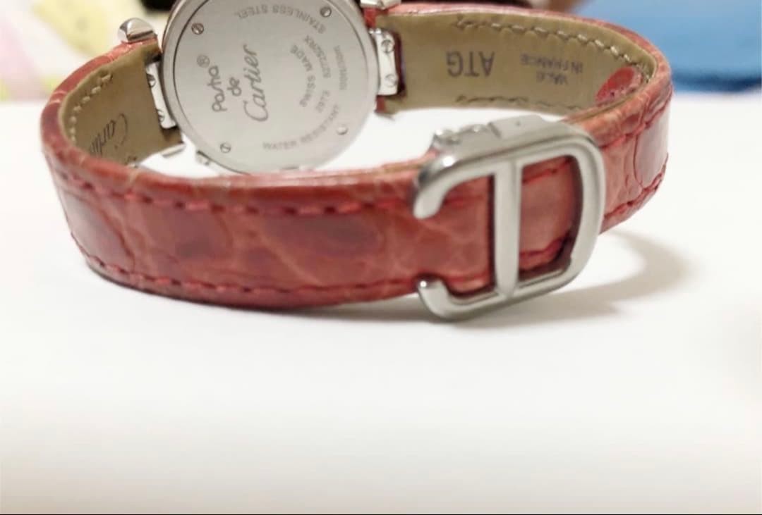 Cartier Watch Pasha de Cartier Pink Dial Silver Leather Band Auth Women’s w/Case