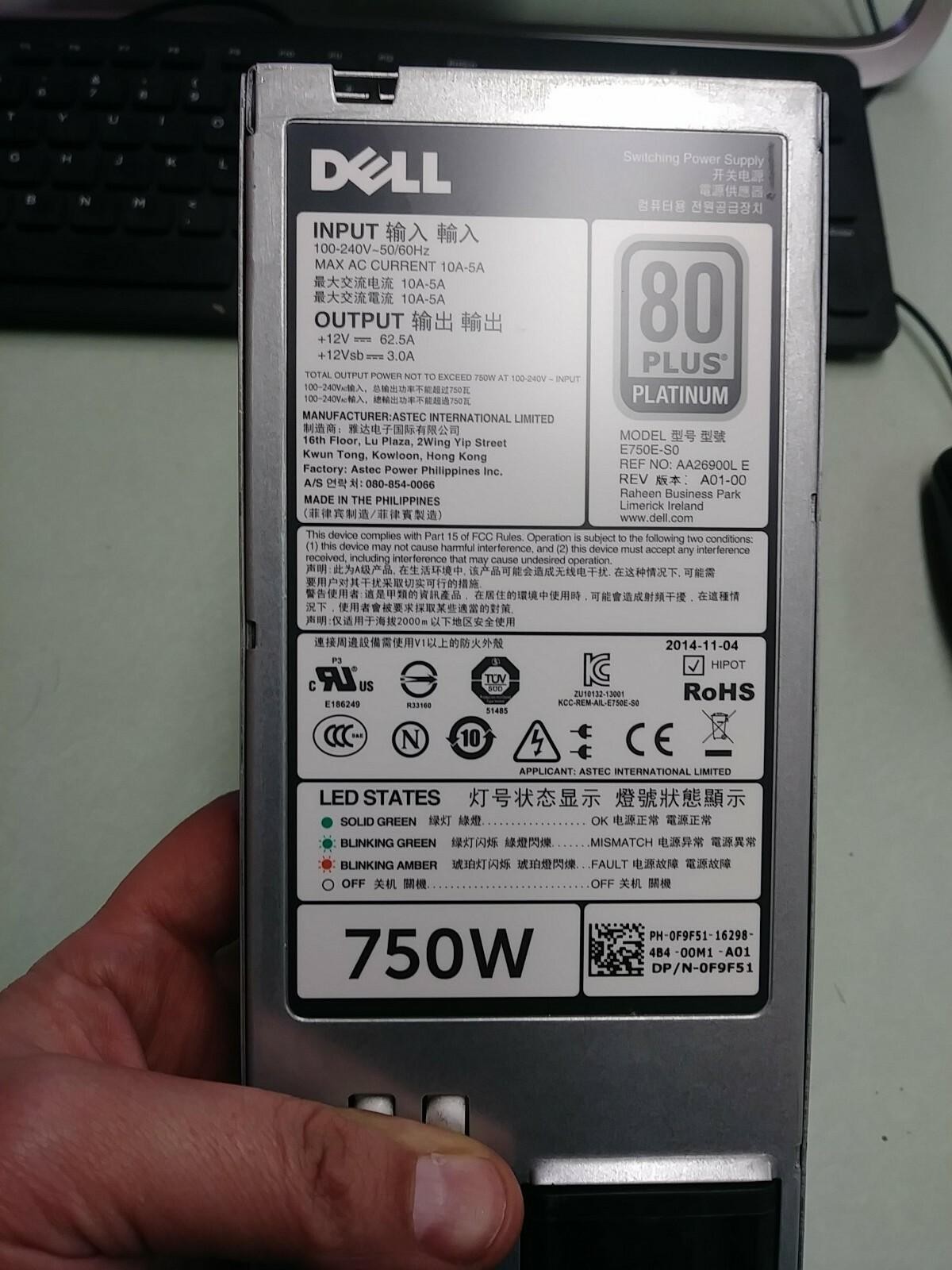 DELL 750W Power Supply REV:A01 AA26900L E