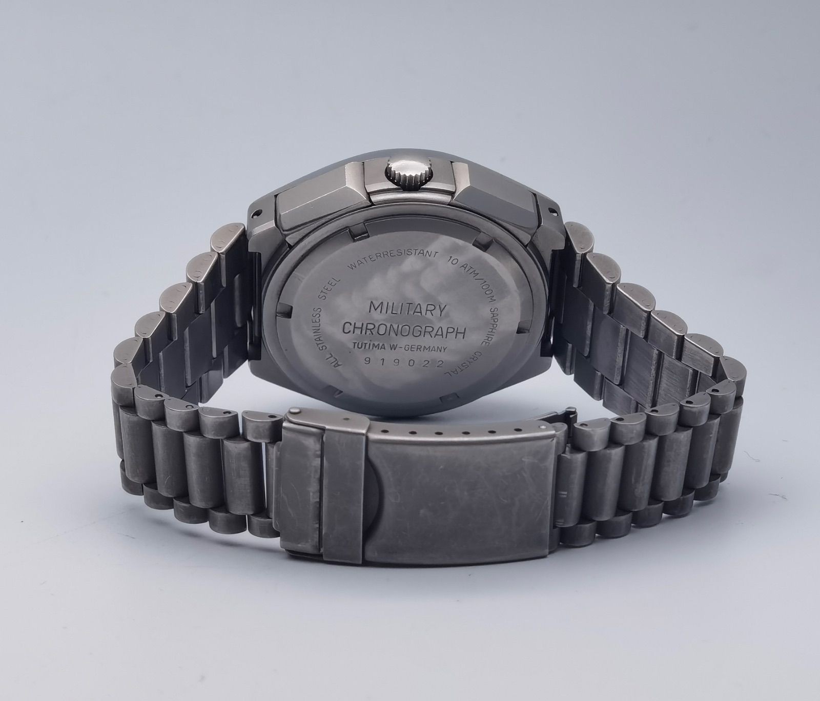 Tutima Military Chronograph 798-02 Auto Cal 5100 Black Dial SS Men Watch DayDate