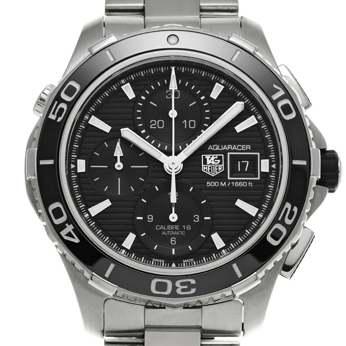 TAG HEUER Watch Aquaracer Calibre 16 Chronograph Stainless Steel Black Men’s