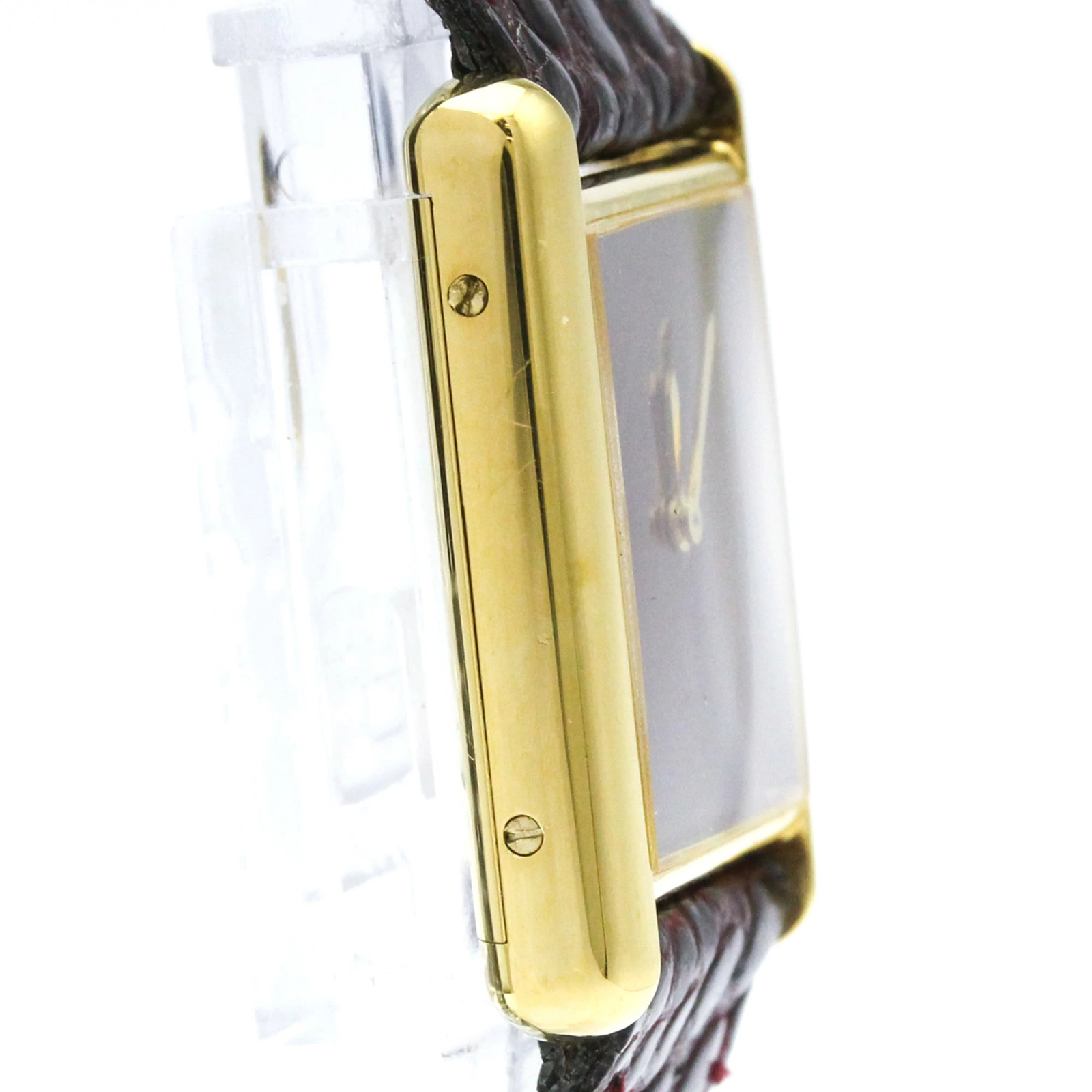 Cartier Tank Vermeil Gold Plated Leather Hand Winding Ladies Watch Square Dial
