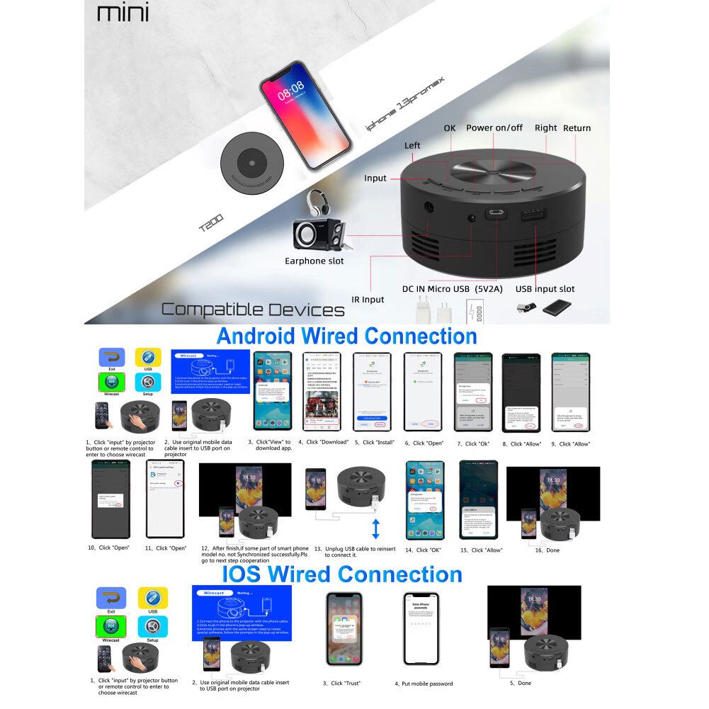 Yt200 Mini Projector Portable Lcd Video Movie Multimedia Player Led Beamer Proje