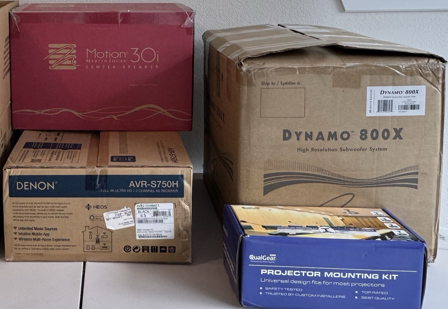 Martin Logan Center Speaker, Dynamo 800X Subwoofer, Denon AVR-S750H, QualGear M…