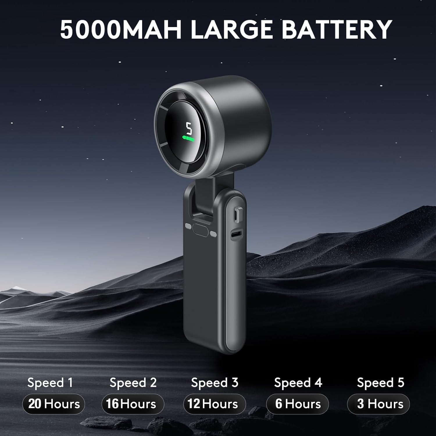 3 IN 1 Portable Handheld Turbo Fan, 5 Gear Wind,5000mAh Battery Operated