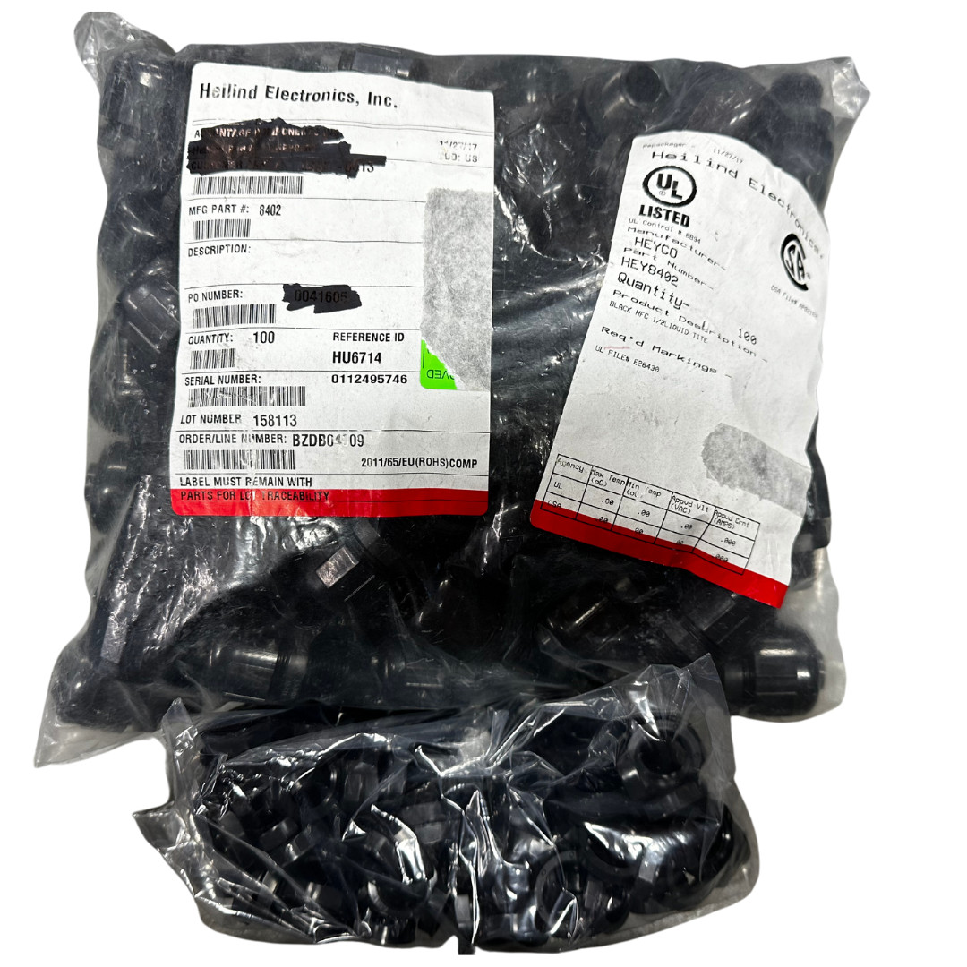 1/2″ HEYCO 8402 -FLEX LIQUID TIGHT FITTING- CONDUIT BLACK (100pcs in stock only)