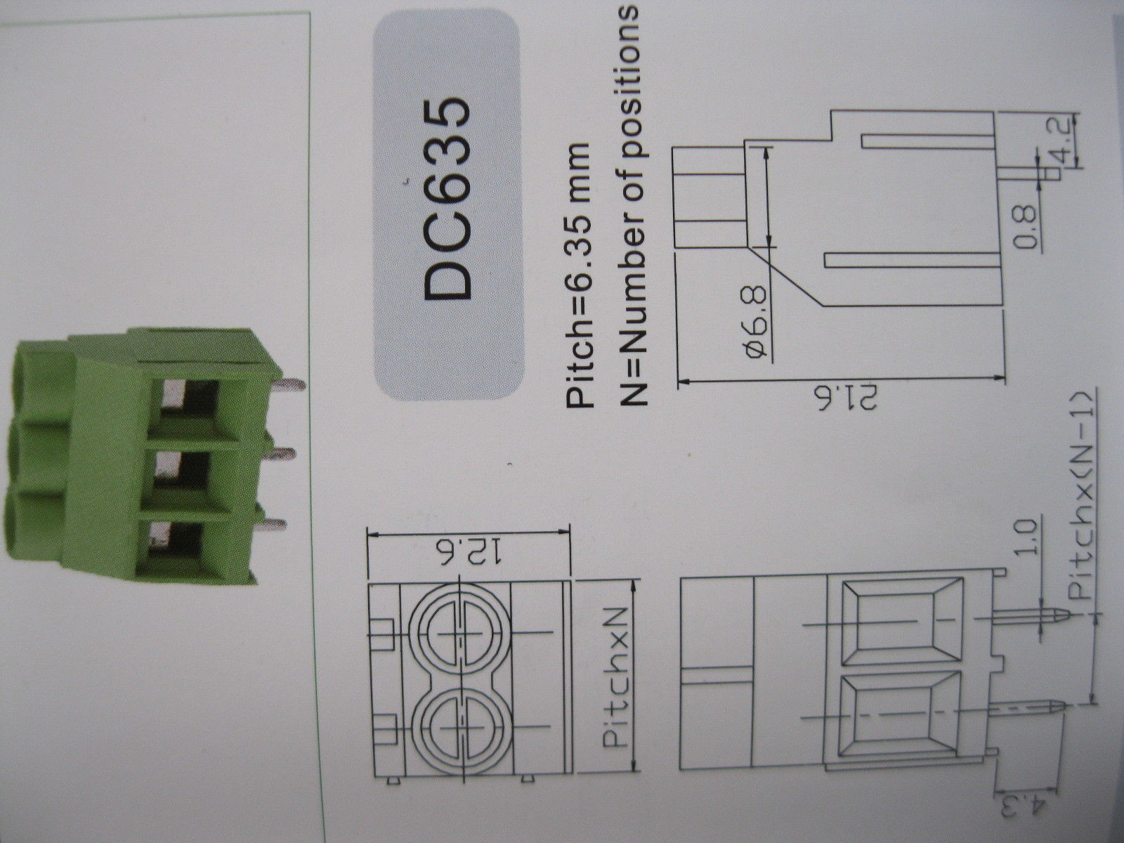 12 pcs Green 3pin/way 6.35mm Screw Terminal Block Connector Wire Cage Type DC635