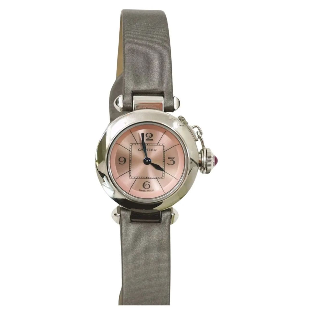 Cartier Watch W3140026 Miss Pasha Ladies SS Leather Pink Quartz Case 27mm