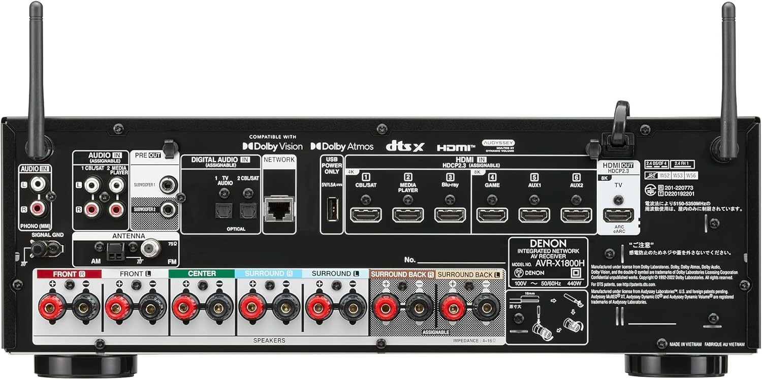 Denon AVR-X1800H 7.2ch 8K AV Receiver 80W HDR10+ eARC NEW Japan