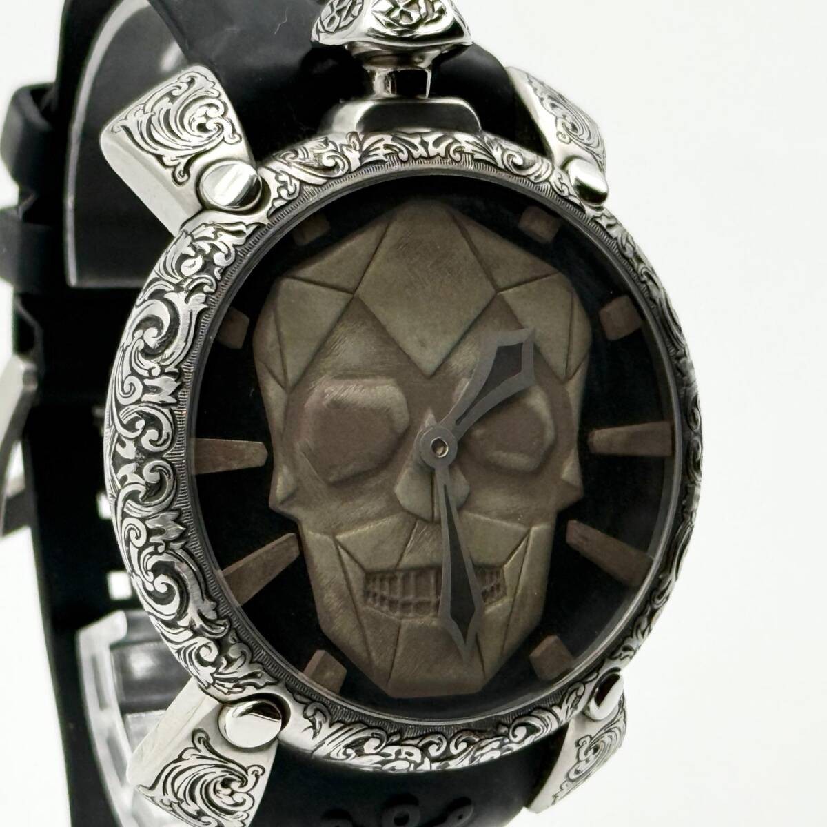 Gaga Milano Watch Manuale 48 Skullture 5060CE Black Hand-wound Men’s Working